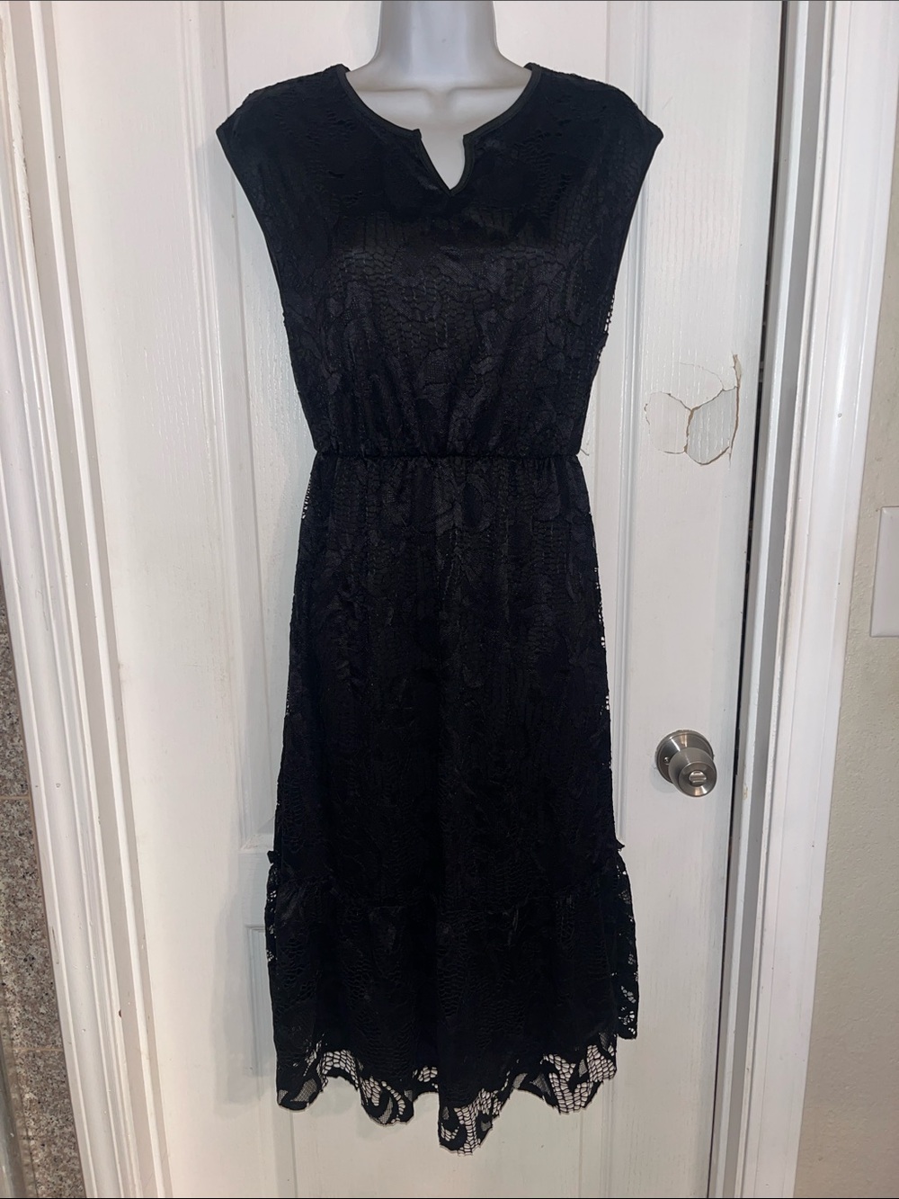 Orange Creek Black Lace Midi Dress - size small